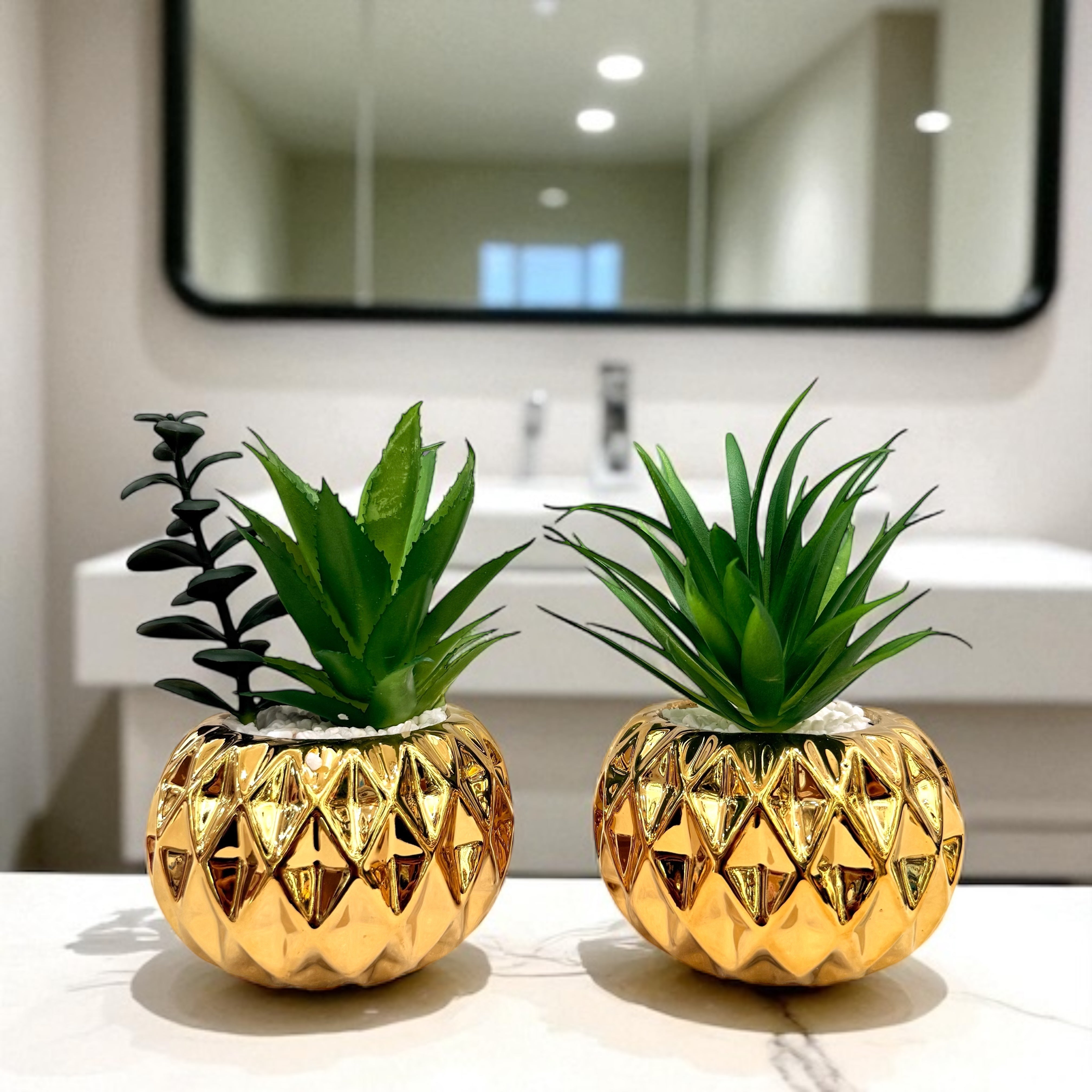 Auric Diamond Mini Plant — Luxe Gold Orb Set