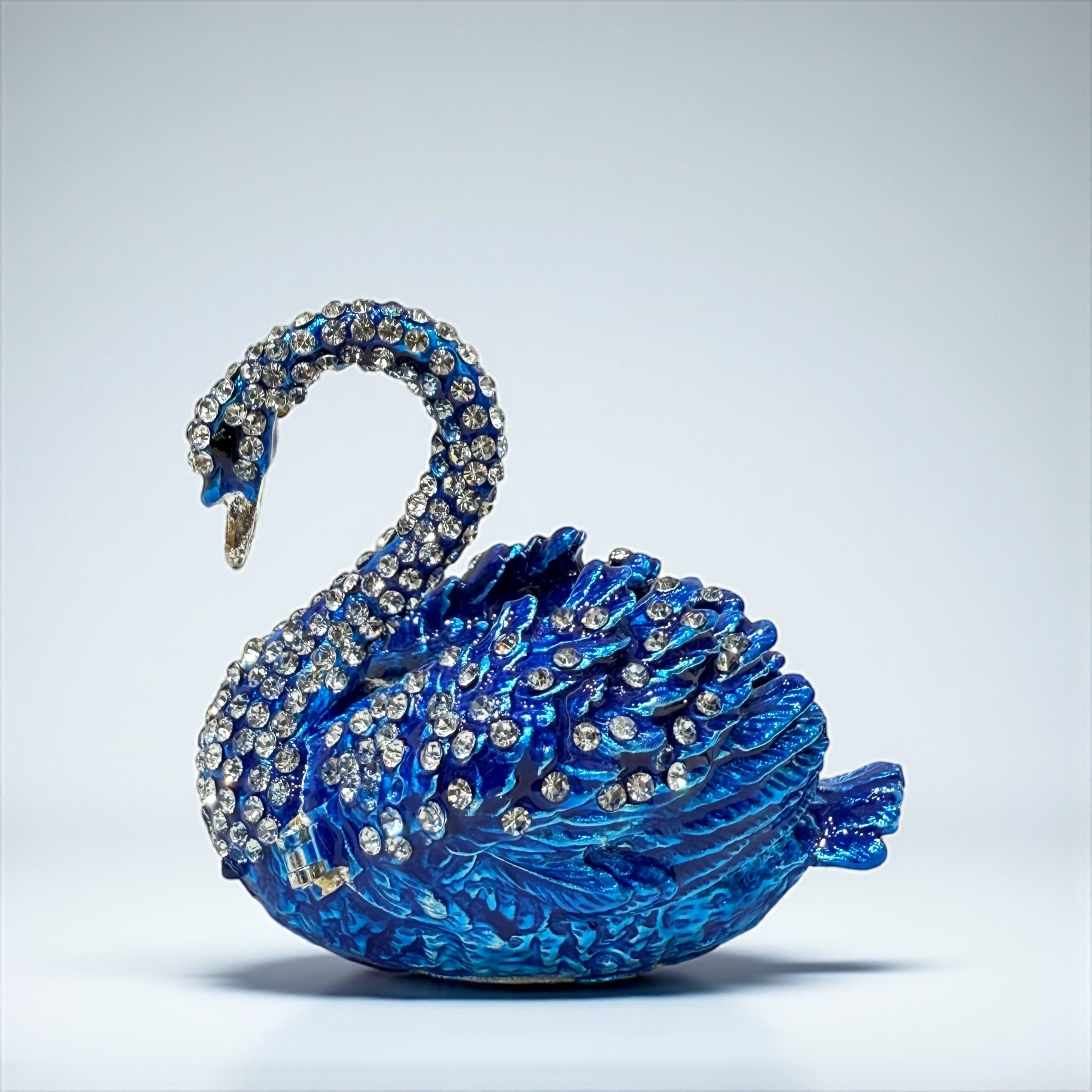 Elegant Blue Swan Trinket Box with Hidden Storage