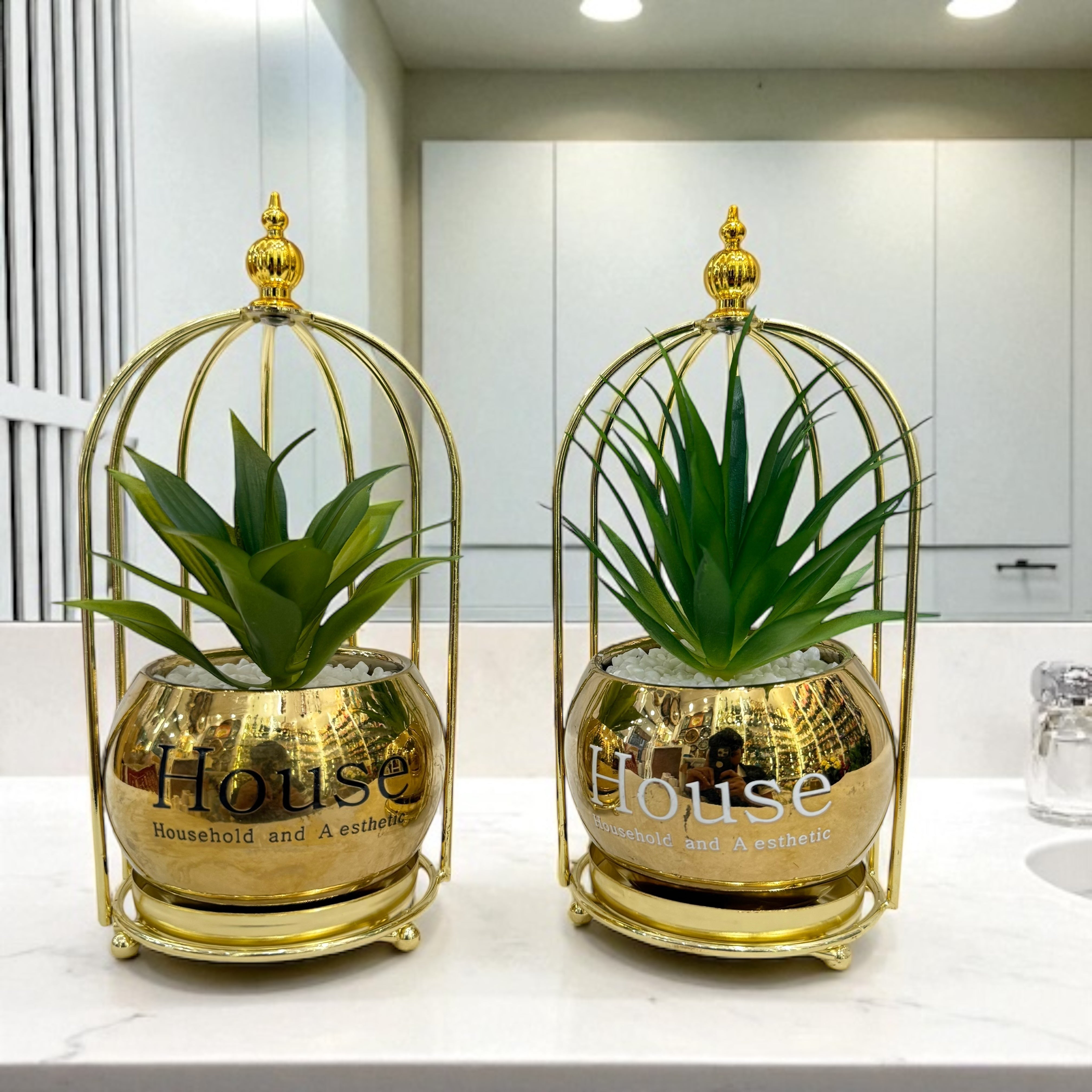 Mini Artificial Plant in Golden Cage
