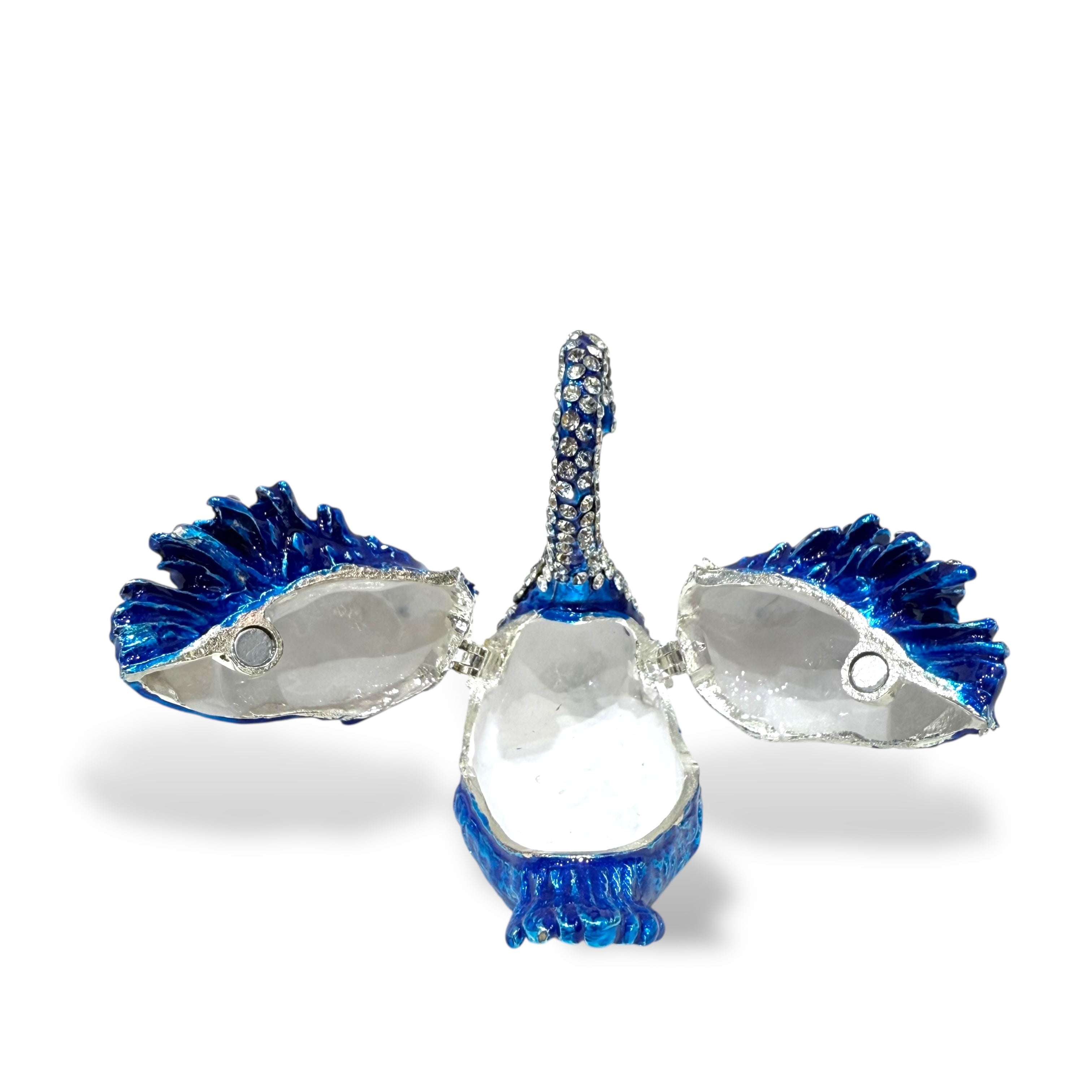 Elegant Blue Swan Trinket Box with Hidden Storage