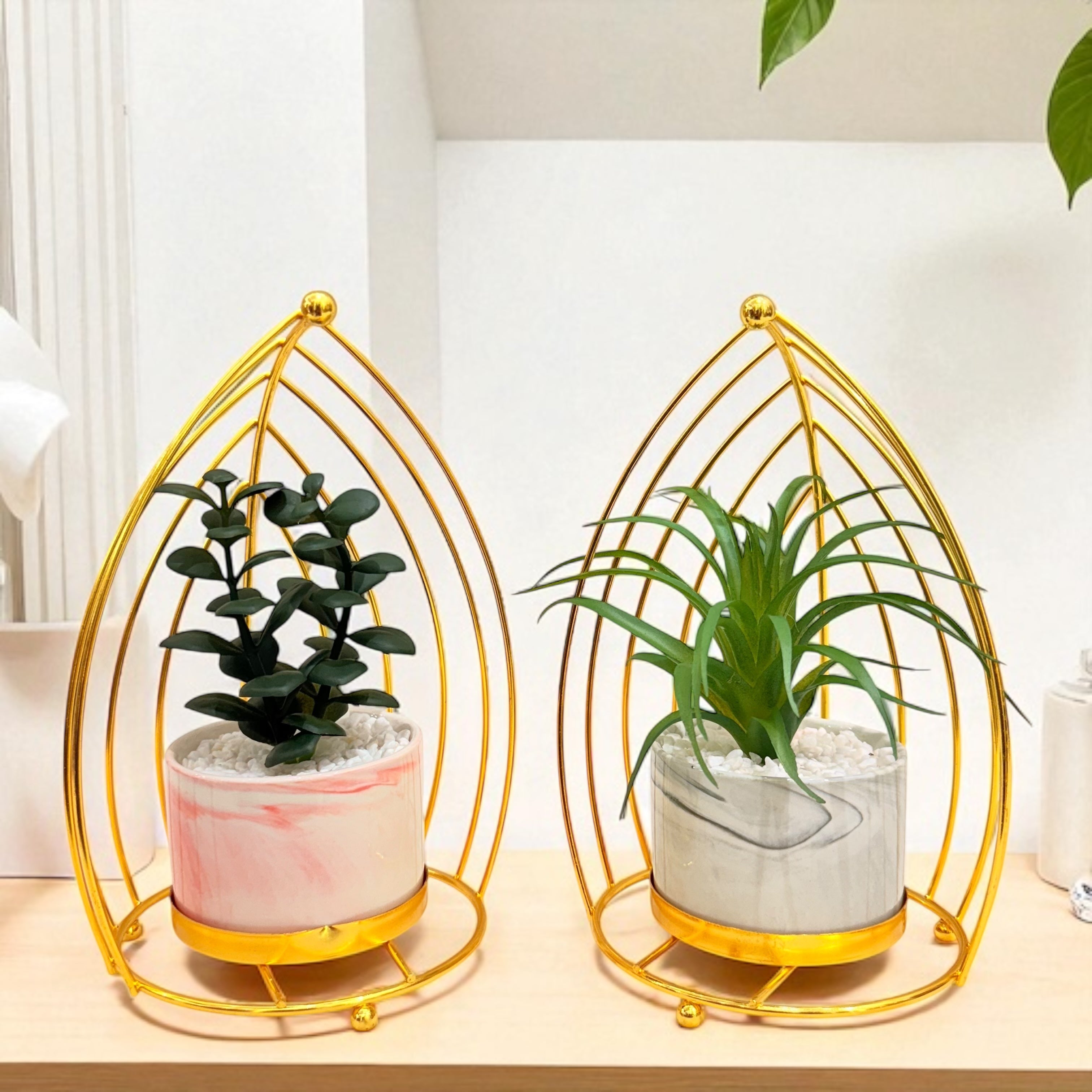 Artificial Succulent Plant Set - Marble Print Pot
