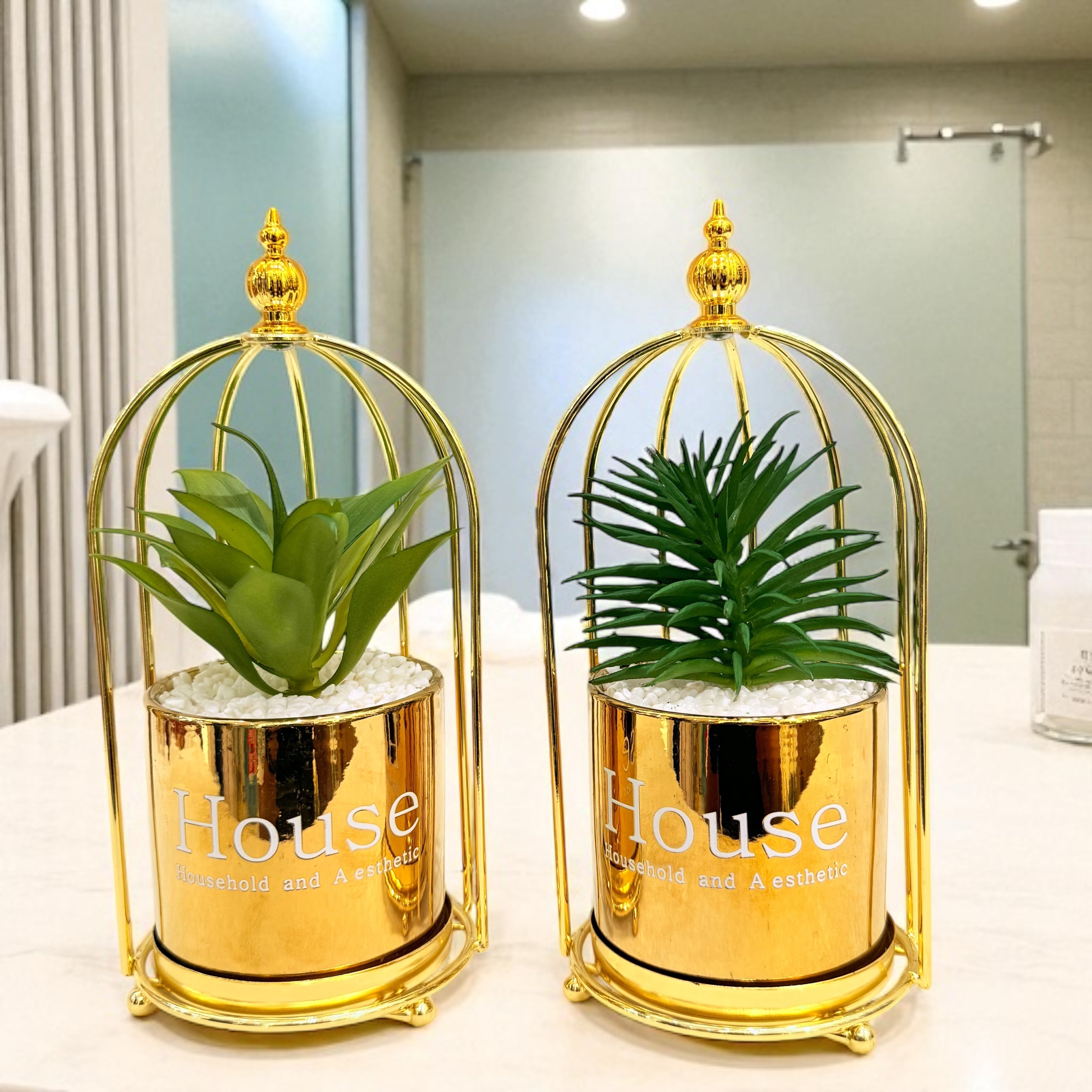Mini Artificial Plant in Golden Cage