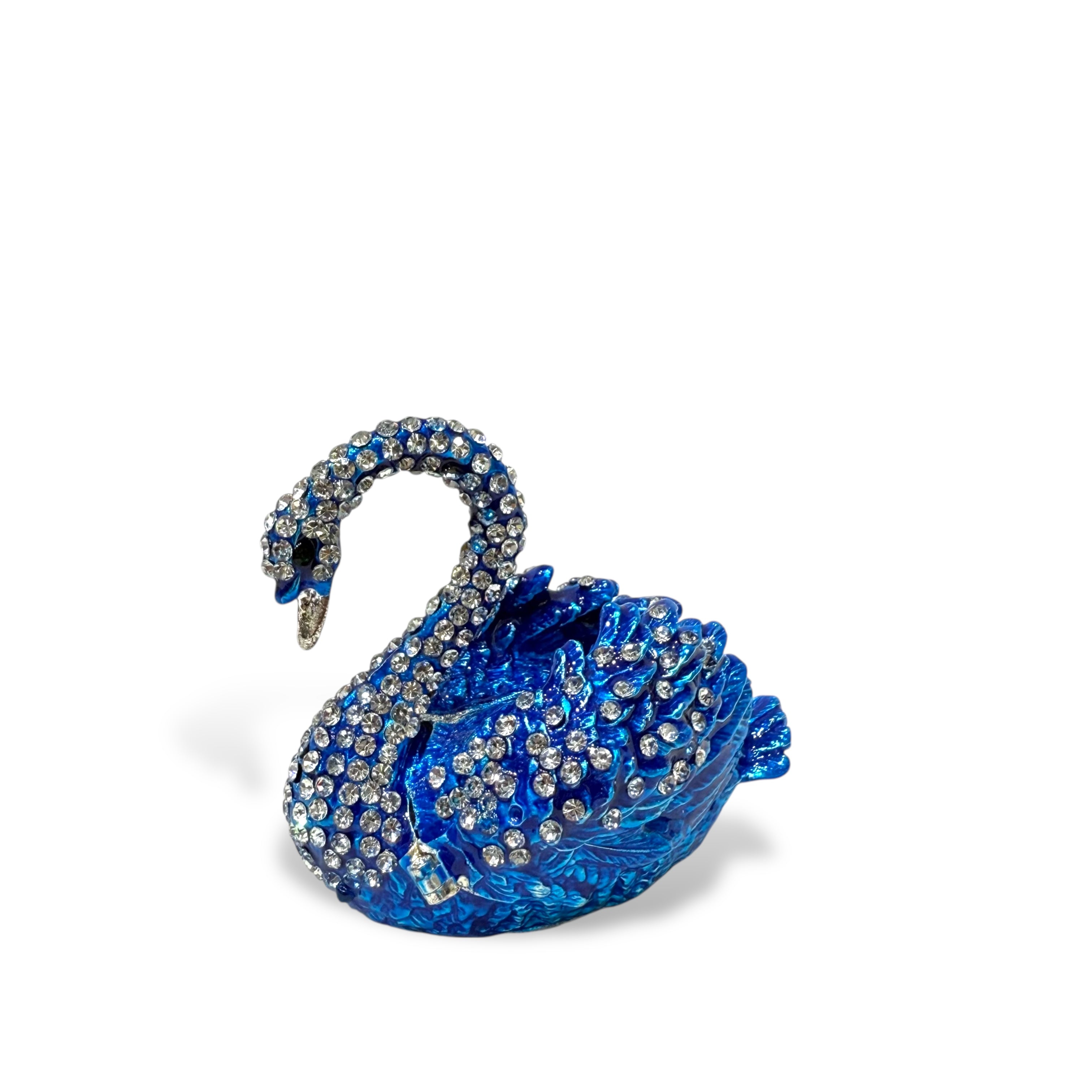 Elegant Blue Swan Trinket Box with Hidden Storage