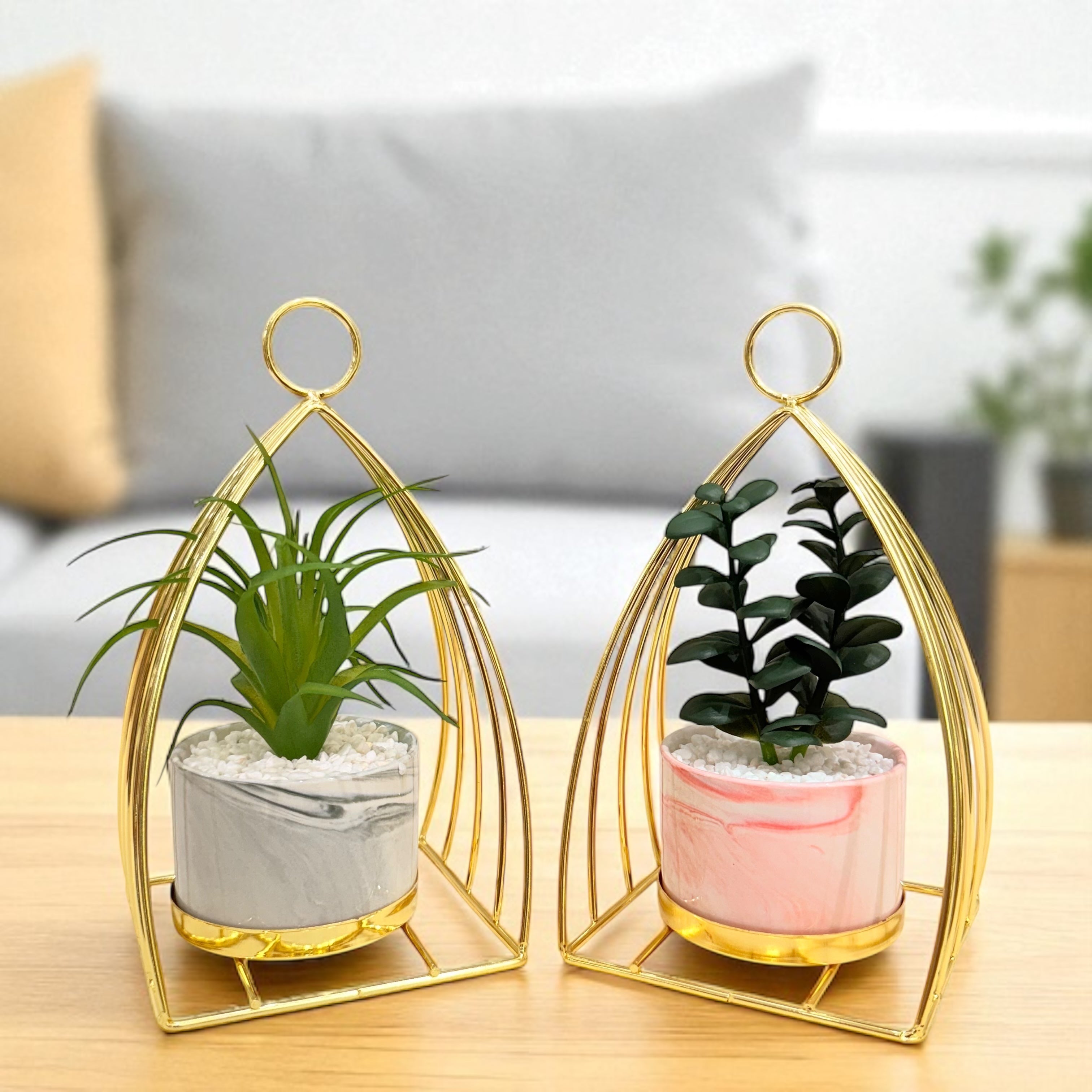 Golden Halo Duo Planters – Marble Pot Edition
