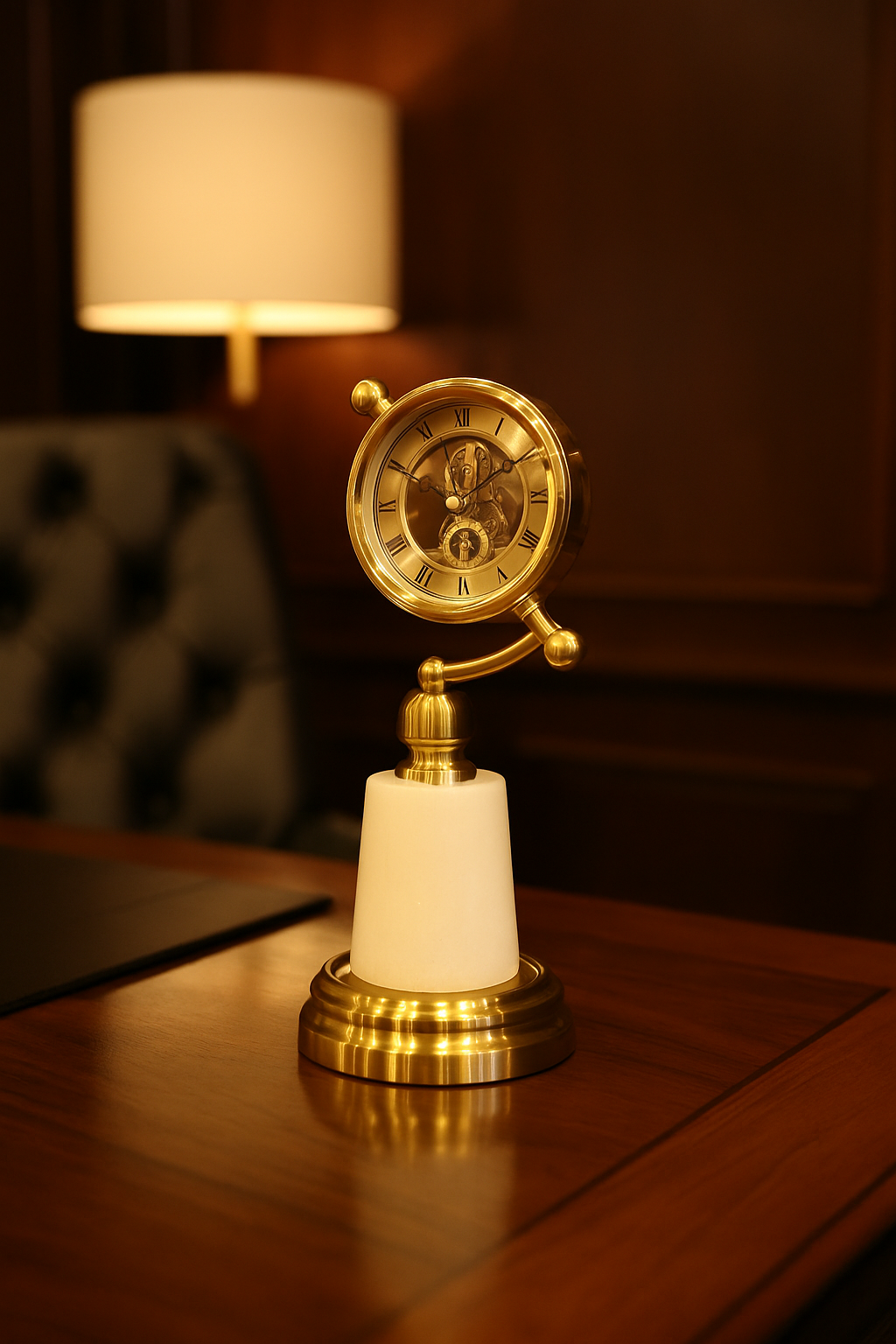 Antique Brass Table Clock Showpiece