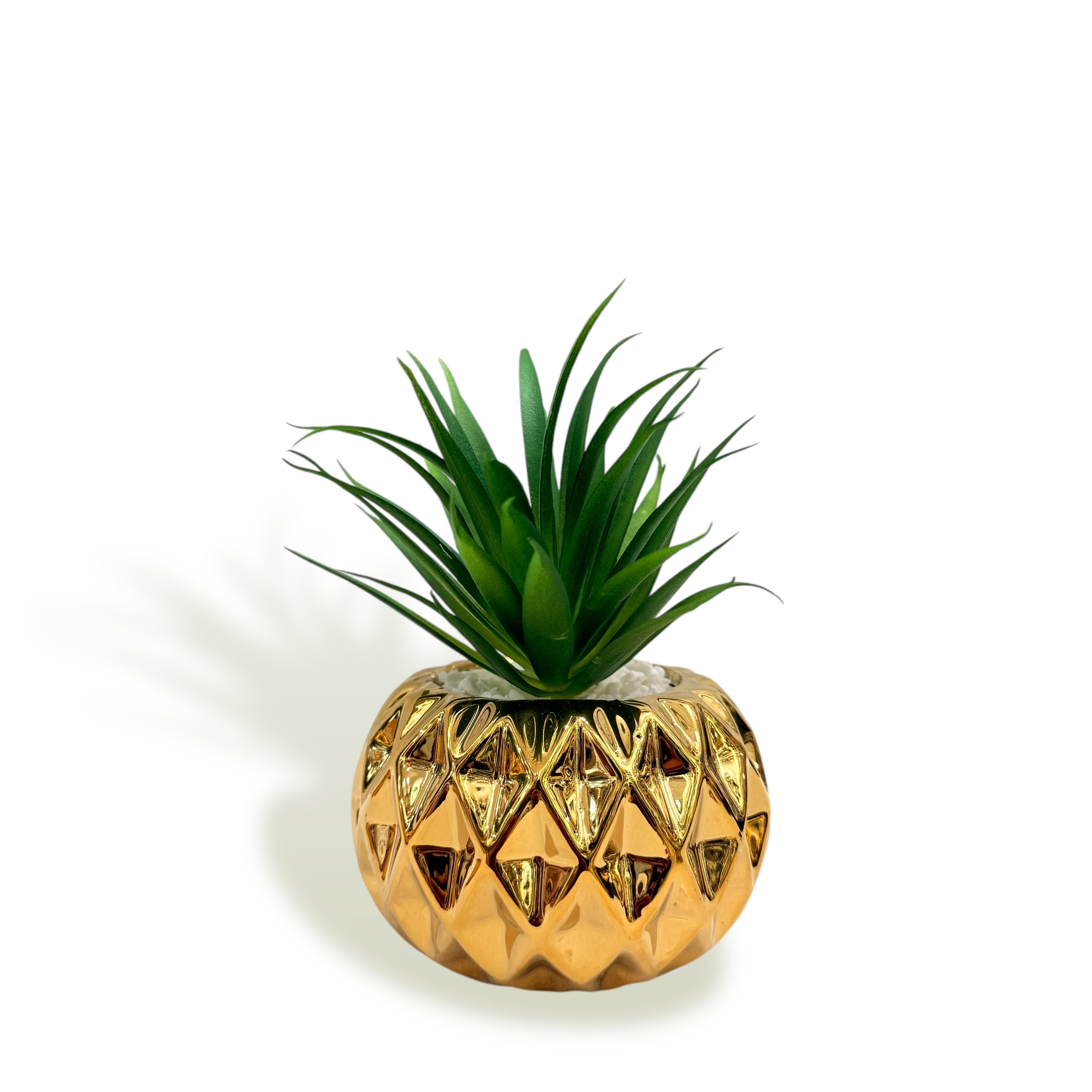 Auric Diamond Mini Plant — Luxe Gold Orb Set