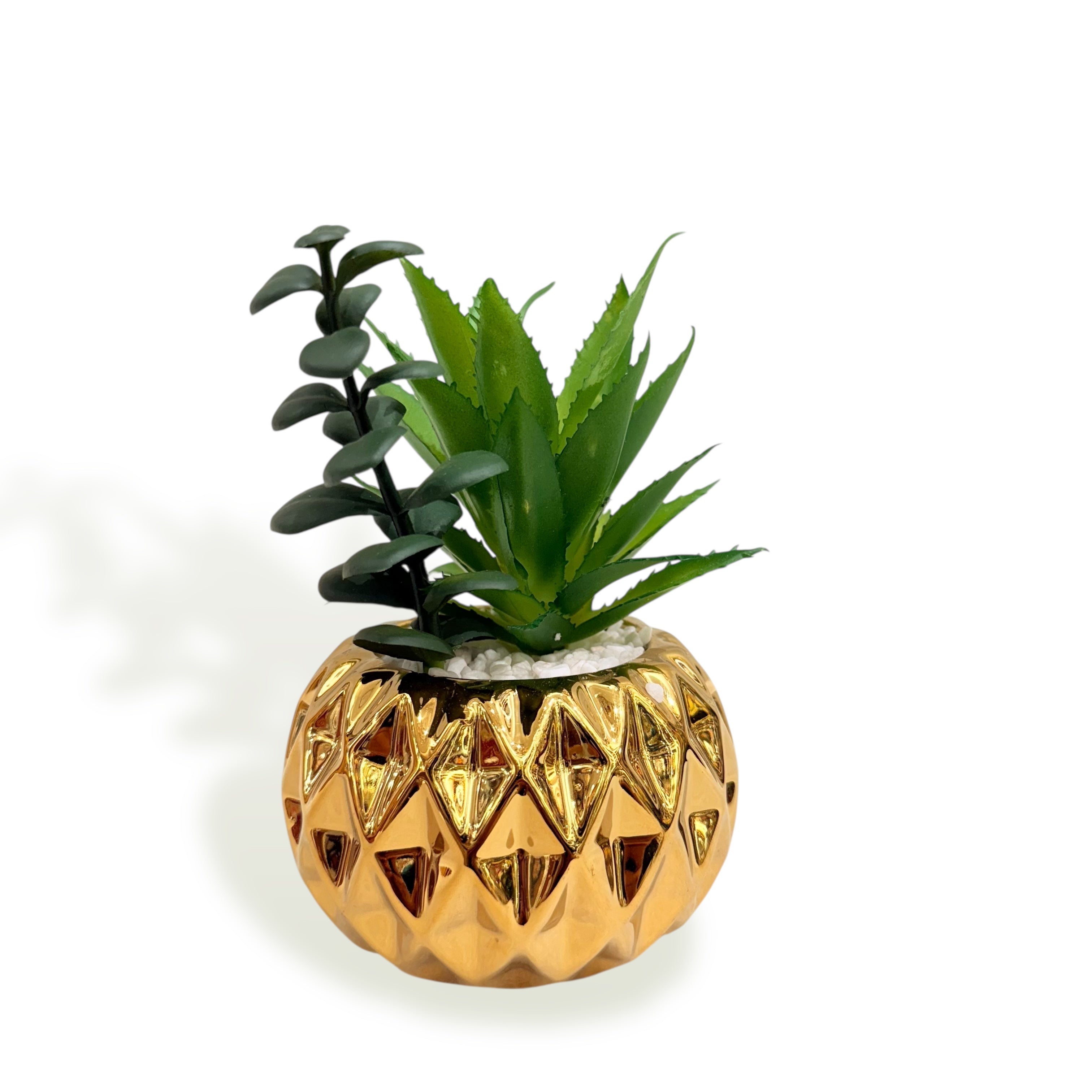 Auric Diamond Mini Plant — Luxe Gold Orb Set