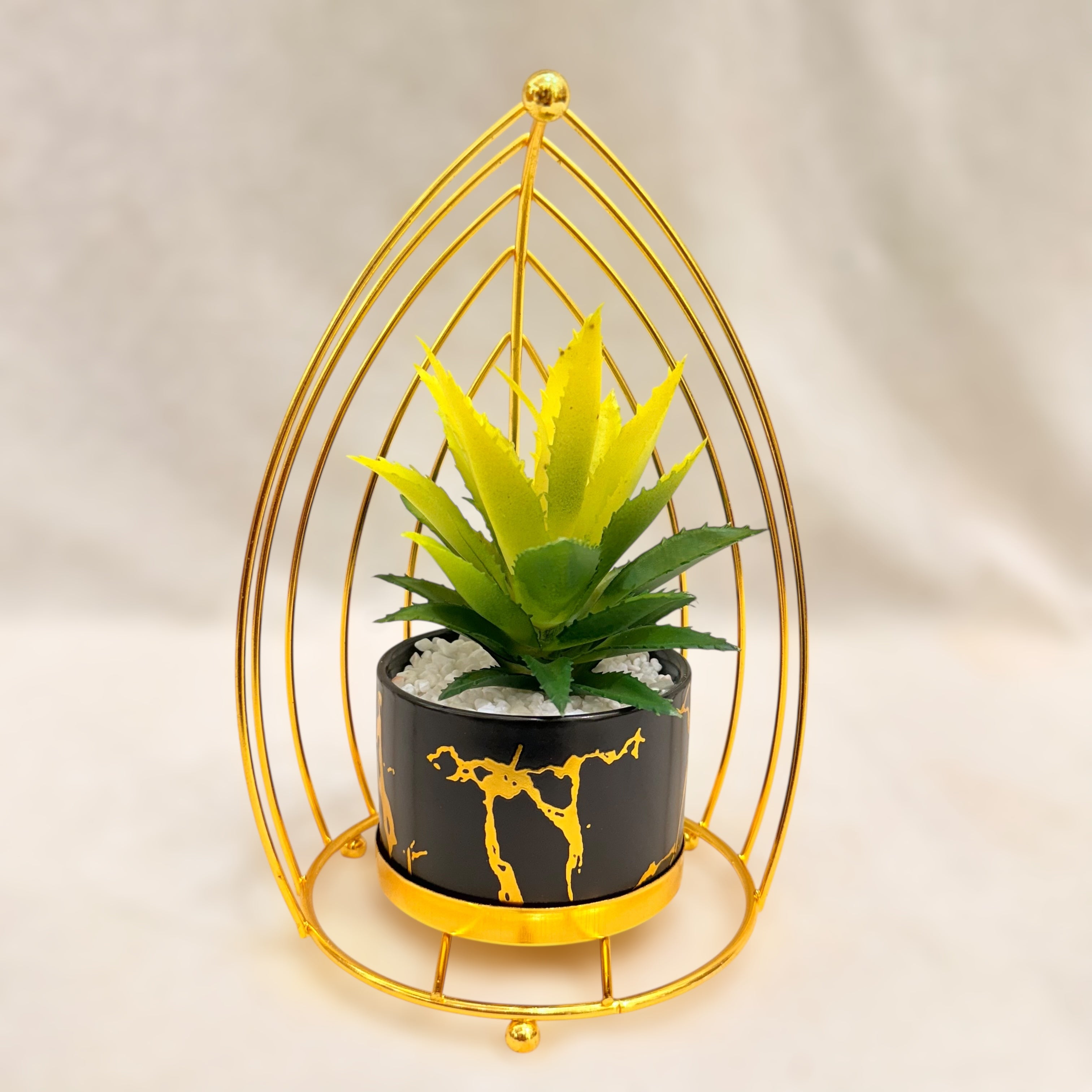 Artificial Succulent Plant Set - Black Marble Pot