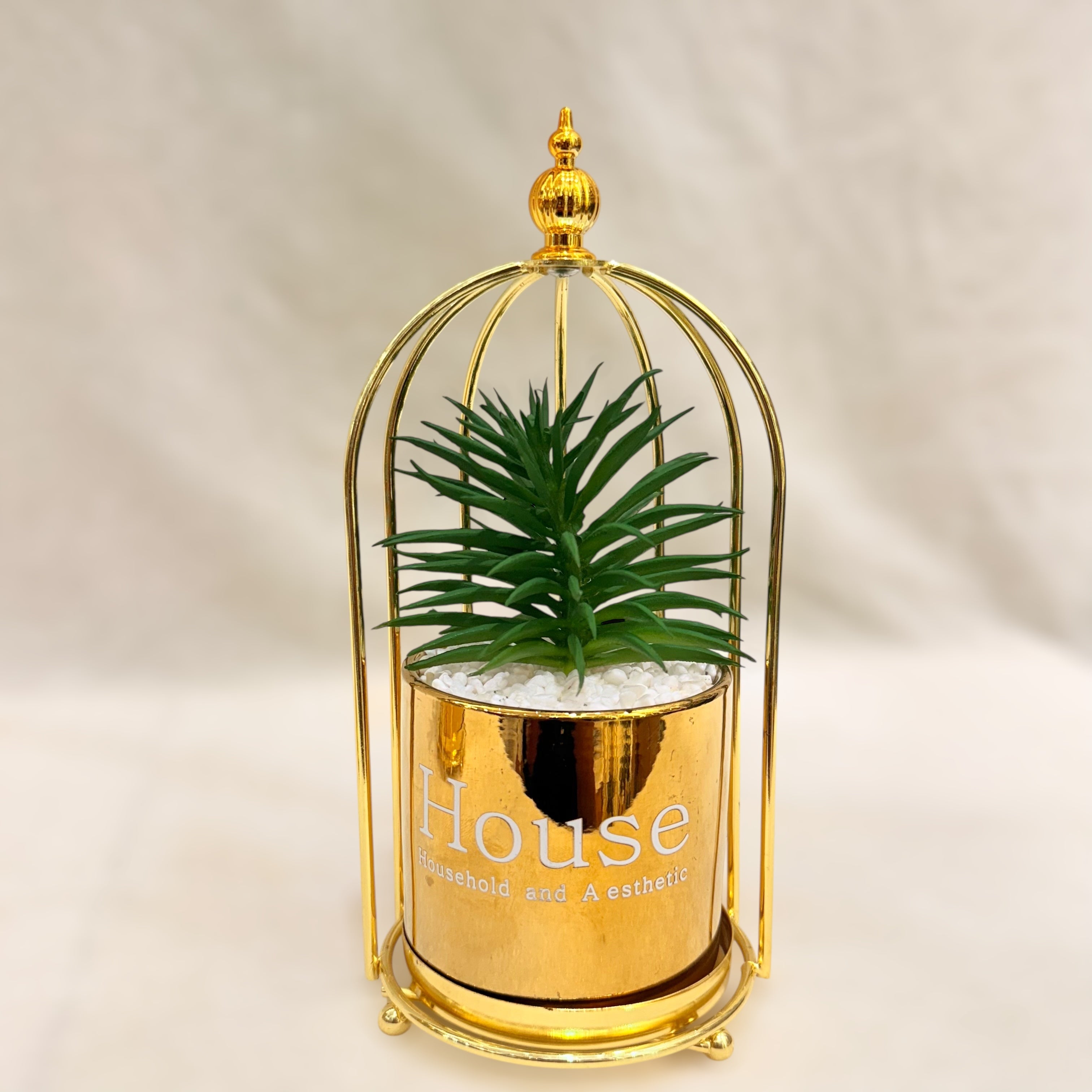 Mini Artificial Plant in Golden Cage
