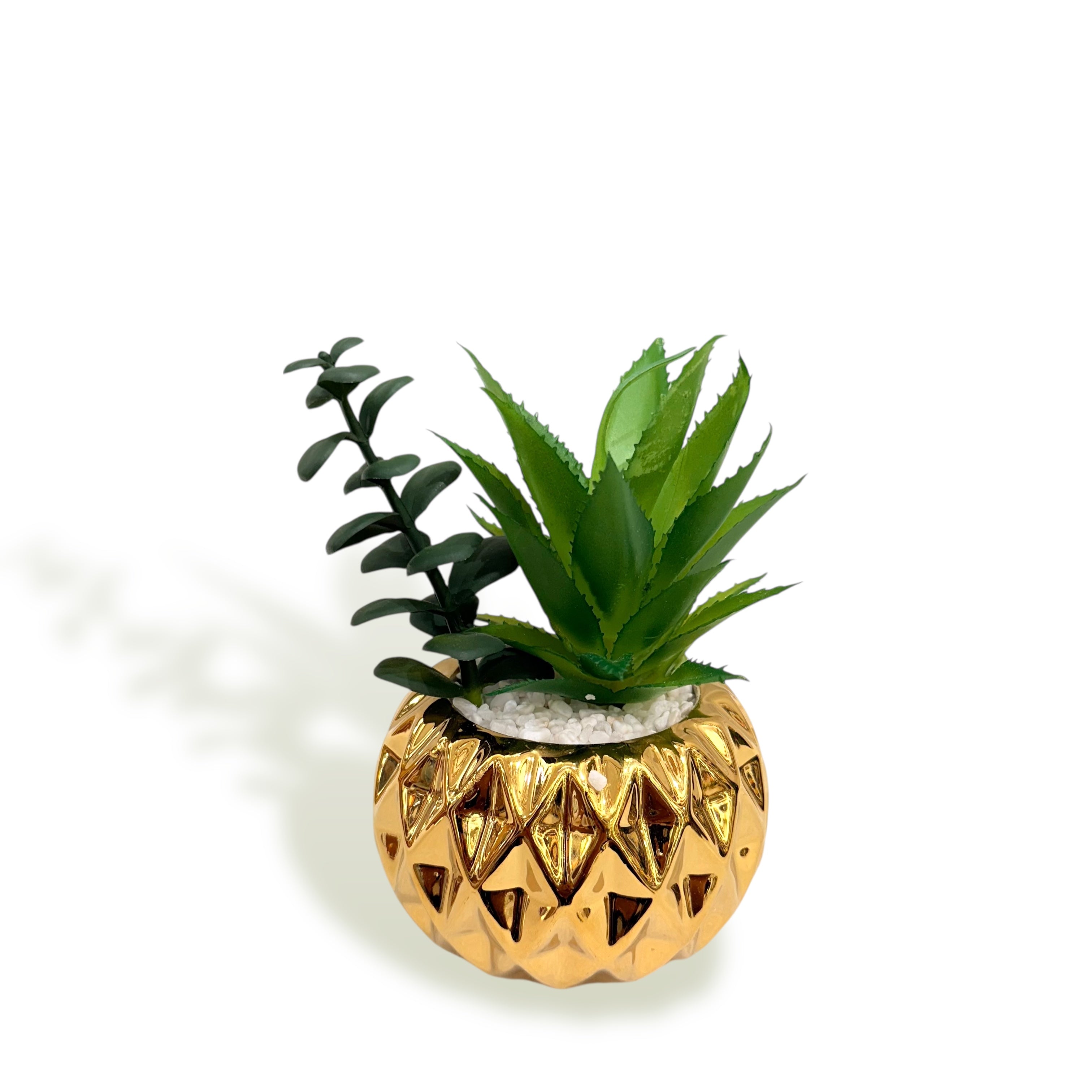 Auric Diamond Mini Plant — Luxe Gold Orb Set