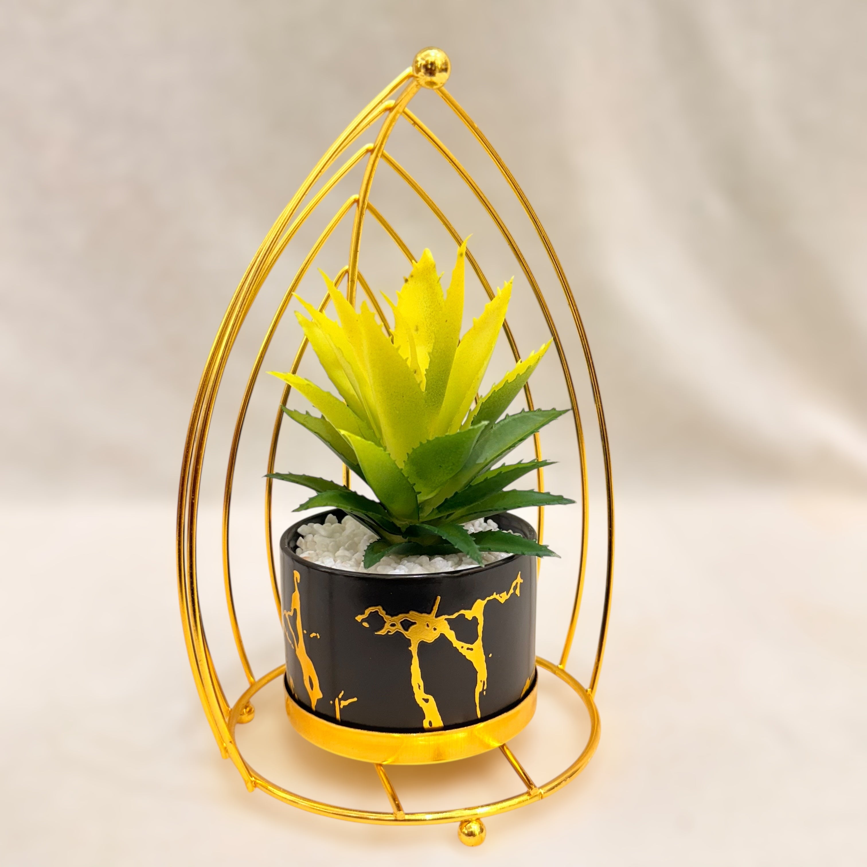 Artificial Succulent Plant Set - Black Marble Pot