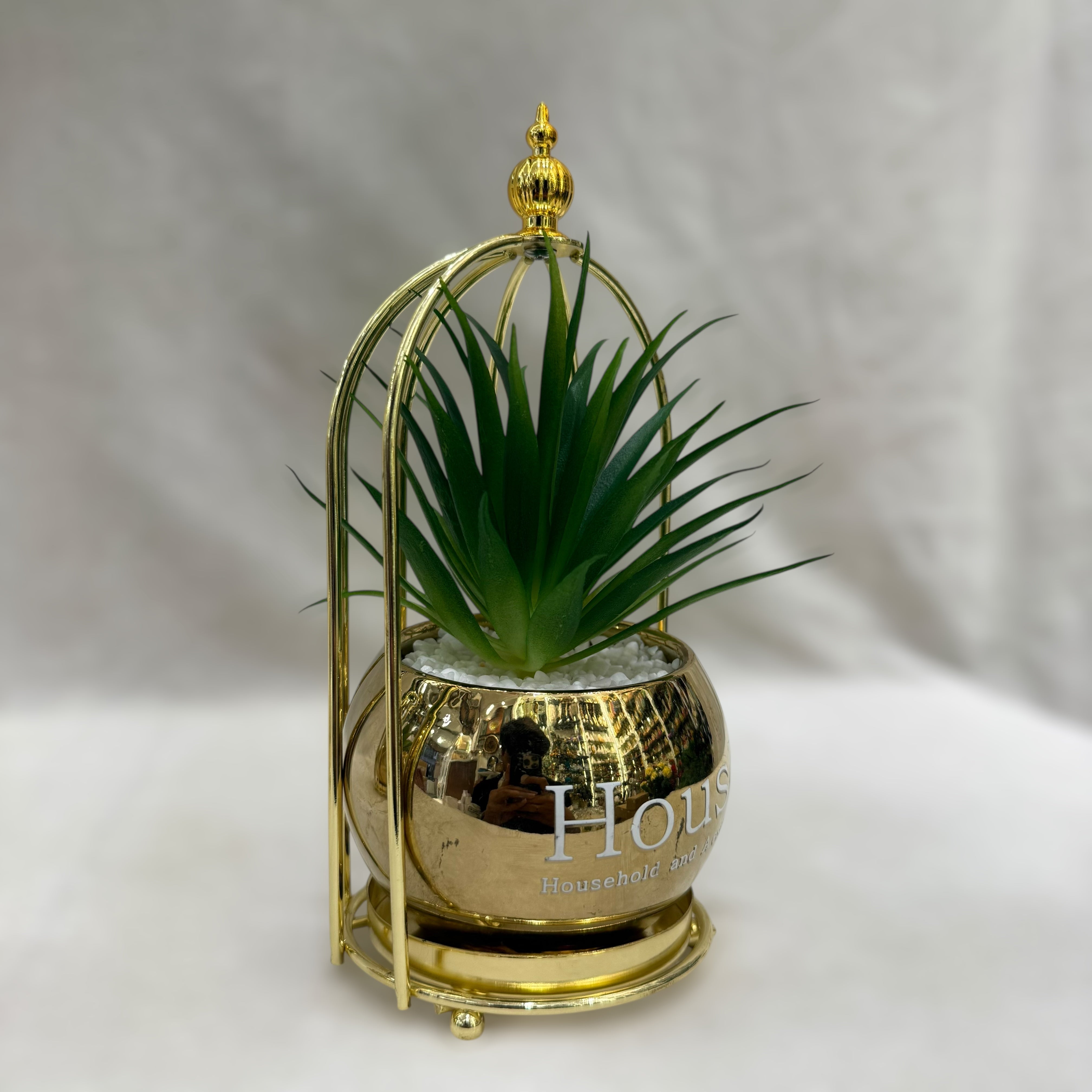 Mini Artificial Plant in Golden Cage