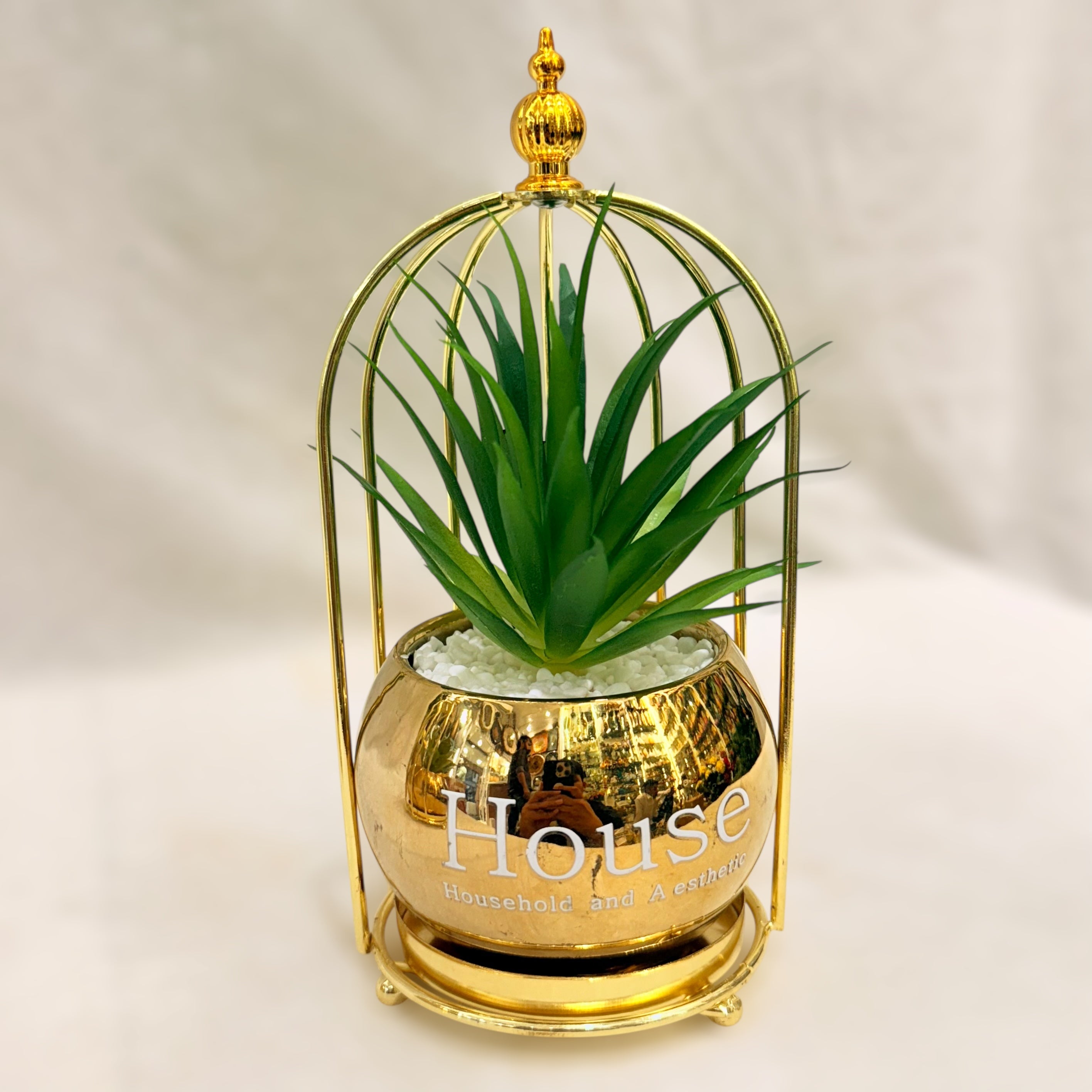 Mini Artificial Plant in Golden Cage