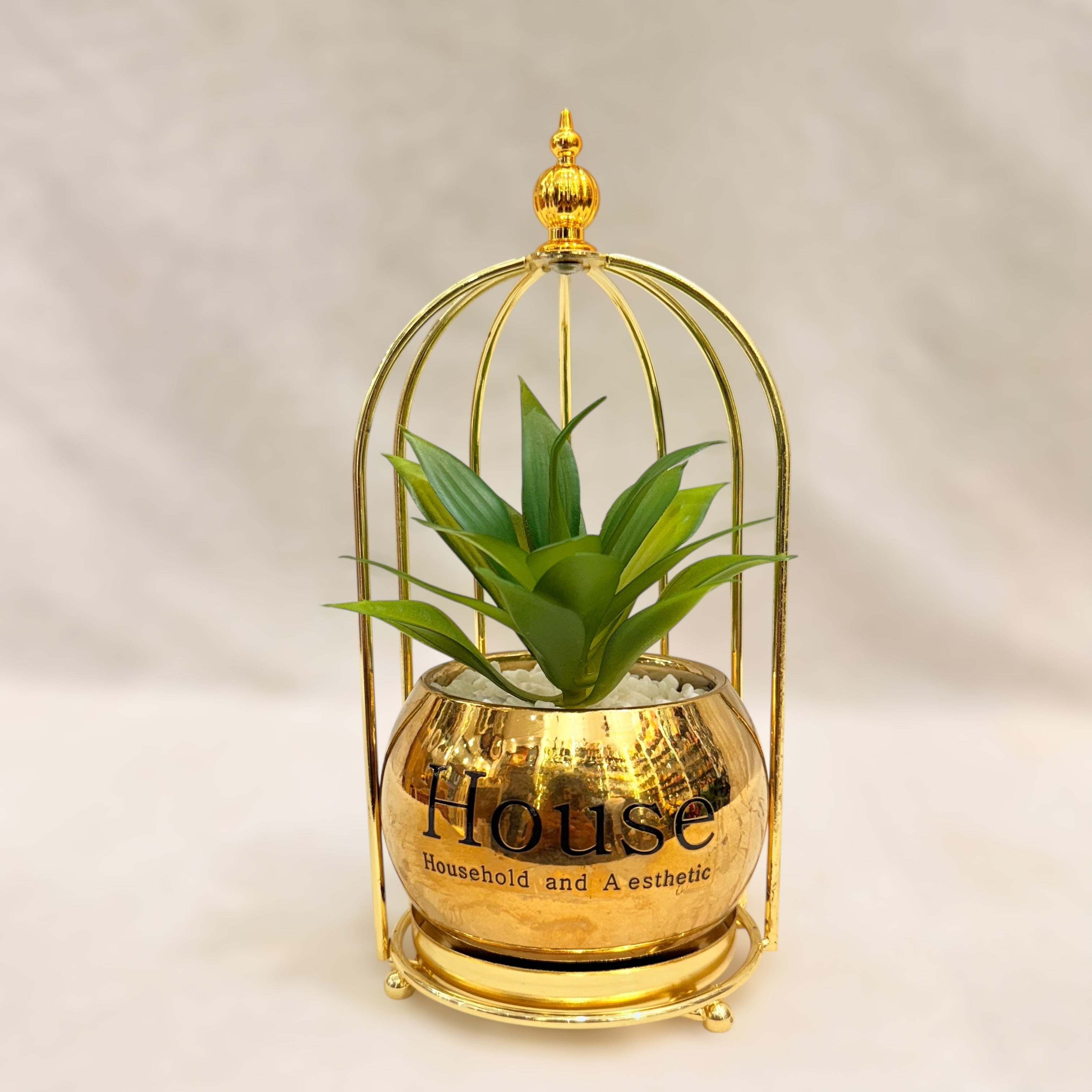 Mini Artificial Plant in Golden Cage